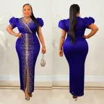 African Fashion Bubble Sleeve Diamond Evening Dress