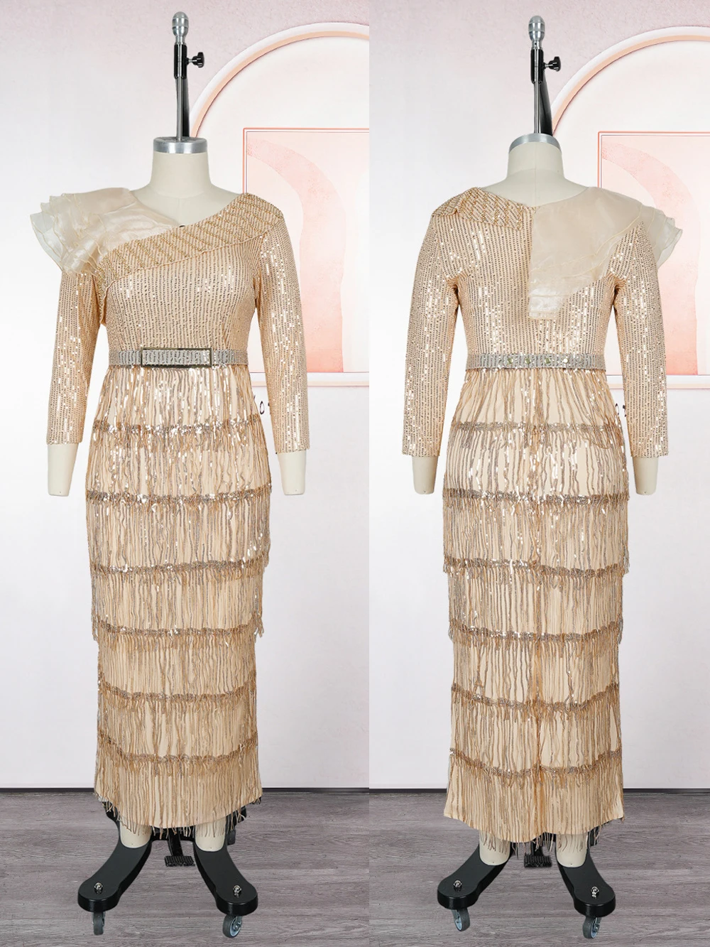 Luxury Sequin Tassel Long Dress – Elegant African Dashiki Gown for Wedding & Party - Image 5