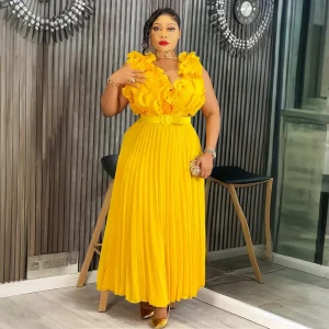 Elegant Plus Size Sleeveless Chiffon Maxi Dress – 2025 African Evening Gown
