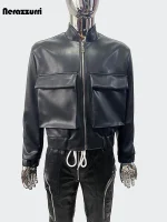 Men's Black PU Leather Jacket – Waterproof, Zipper, 3D Pockets