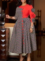 Plaid Print Maxi Dress – Elegant African Dashiki Office & Party Dress for Women