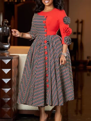 Plaid Print Maxi Dress – Elegant African Dashiki Office & Party Dress for Women