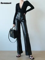 Women’s High-Waist Black PU Leather Pants – Nerazzurri