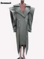 Women’s Oversized Ruffled Trench Coat – Elegant Asymmetrical Overcoat 2024