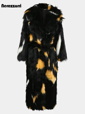 Women’s Extra Long Colorful Faux Fox Fur Coat – Nerazzurri