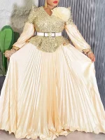 Luxury Sequin Long‑Sleeve Maxi Gown – Africa / Dubai Party & Wedding