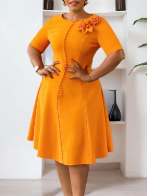 Elegant Solid Color Midi Dress – Summer 2025 Office & Casual Wear