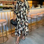 Plus Size Leopard Print Midi Shirt Dress (1XL–5XL)