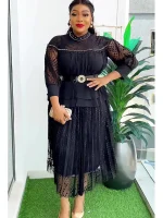 African Embroidered Lace Gown – Elegant Muslim Wedding Party Dress