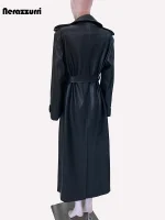 Women’s Extra Long Waterproof Black PU Leather Trench Coat – Nerazzurri
