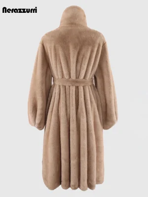 Long Soft Faux Mink Fur Coat – Women’s Warm Windproof Luxury Overcoat