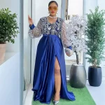Luxury Sequin Long Sleeve Evening Gown – Elegant Maxi Dress for Women