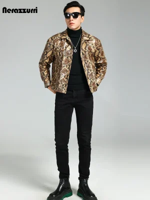 Nerazzurri Men’s Colorful Snakeskin Print PU Leather Jacket – Short & Stylish
