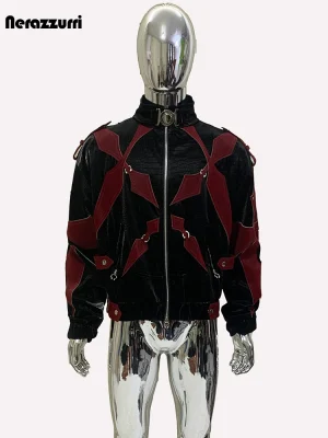Mauroicardi Crocodile Print Patchwork PU Leather Jacket (Men)