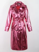 Nerazzurri Shiny Patent Leather Trench Coat – Women’s Reflective Fashion
