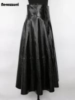 Women’s Black Patent Leather A-Line Midi Skirt – Nerazzurri