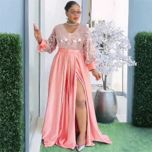 Elegant Sequin & Satin Evening Gown – African Dashiki Style