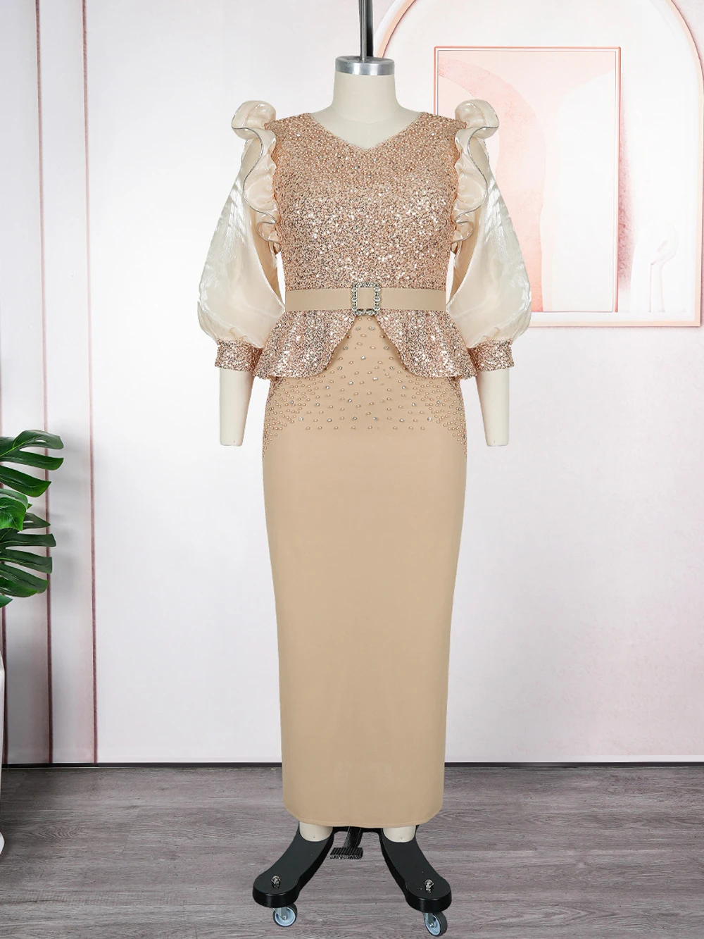 2025 Luxury Sequin Beaded Bodycon Maxi Dress – Puff Sleeve Wedding & Party Gown - Image 4