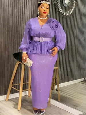Plus Size African Sequin Evening Gown – 2025 Dashiki Ankara Party Dress