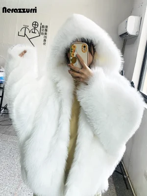 Nerazzurri Oversized Faux Fur Hooded Coat – Black & White