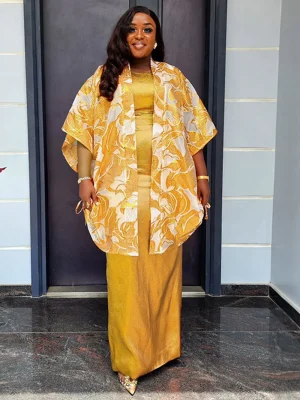 Elegant 2PCS African Dashiki Print Dress & Vest Set