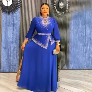 Plus Size African Diamond Dashiki Evening Gown – 2025 Elegant Maxi Dress
