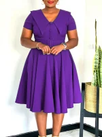 2025 Elegant Office Dress – Short Sleeve Maxi Robe for Summer & Autumn