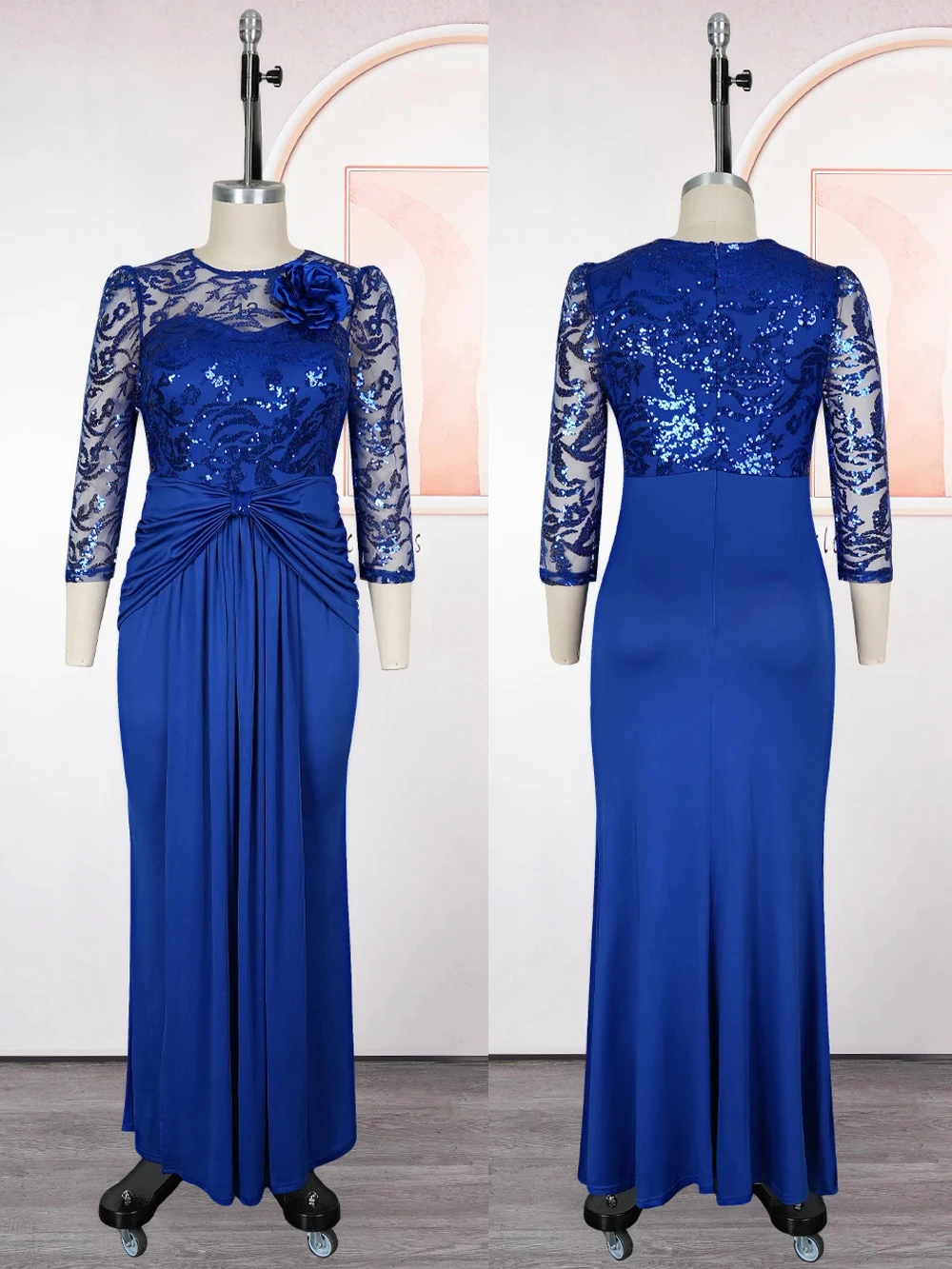 Elegant Sequin Pleated Mermaid Gown – Luxury Party & Wedding Dress for Women - Image 4