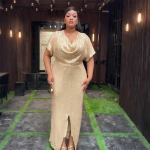 2025 Plus Size Dashiki Ankara Sequin Maxi Dress – Elegant Wedding Gown