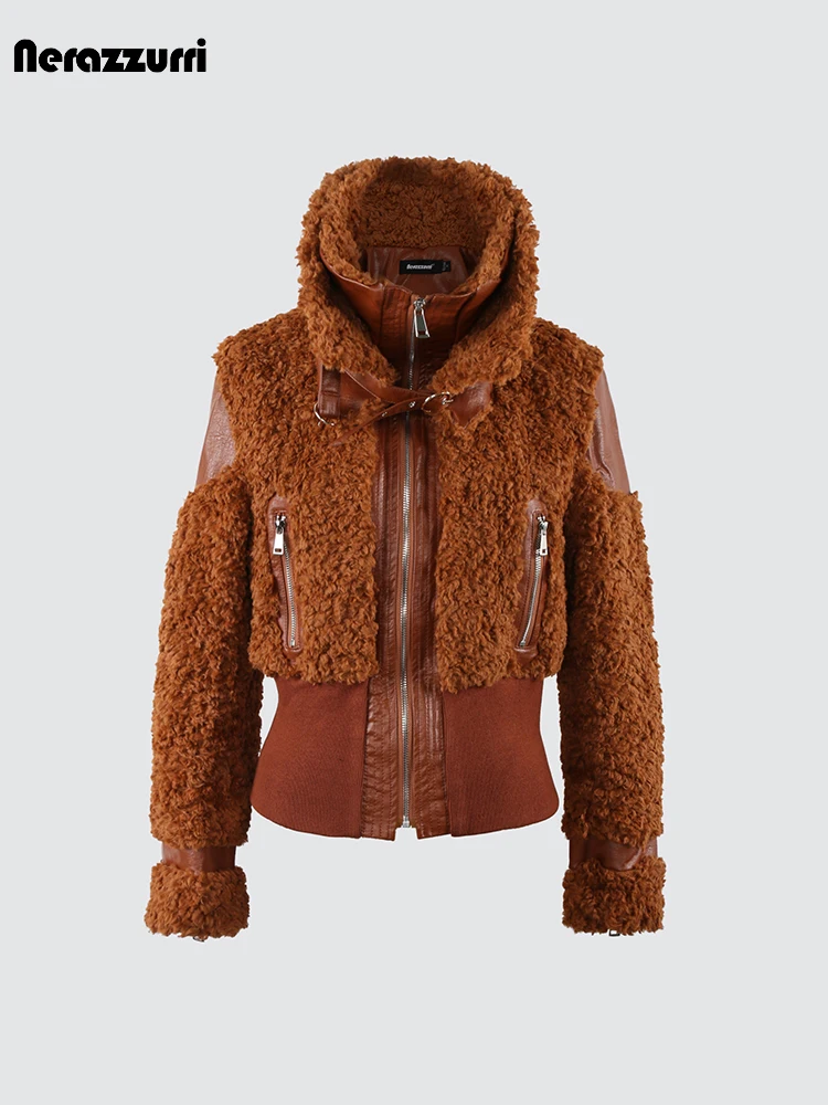 Chic Patchwork PU Leather & Faux Fur Coat – Zip‑Up Luxury Jacket for Women - Image 3