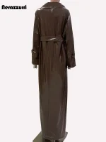 Nerazzurri Extra Long Reflective Faux Leather Trench Coat (Women)
