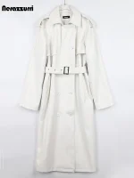 Women’s Oversized White Faux Leather Trench Coat – Nerazzurri