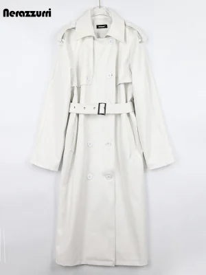 Women’s Oversized White Faux Leather Trench Coat – Nerazzurri