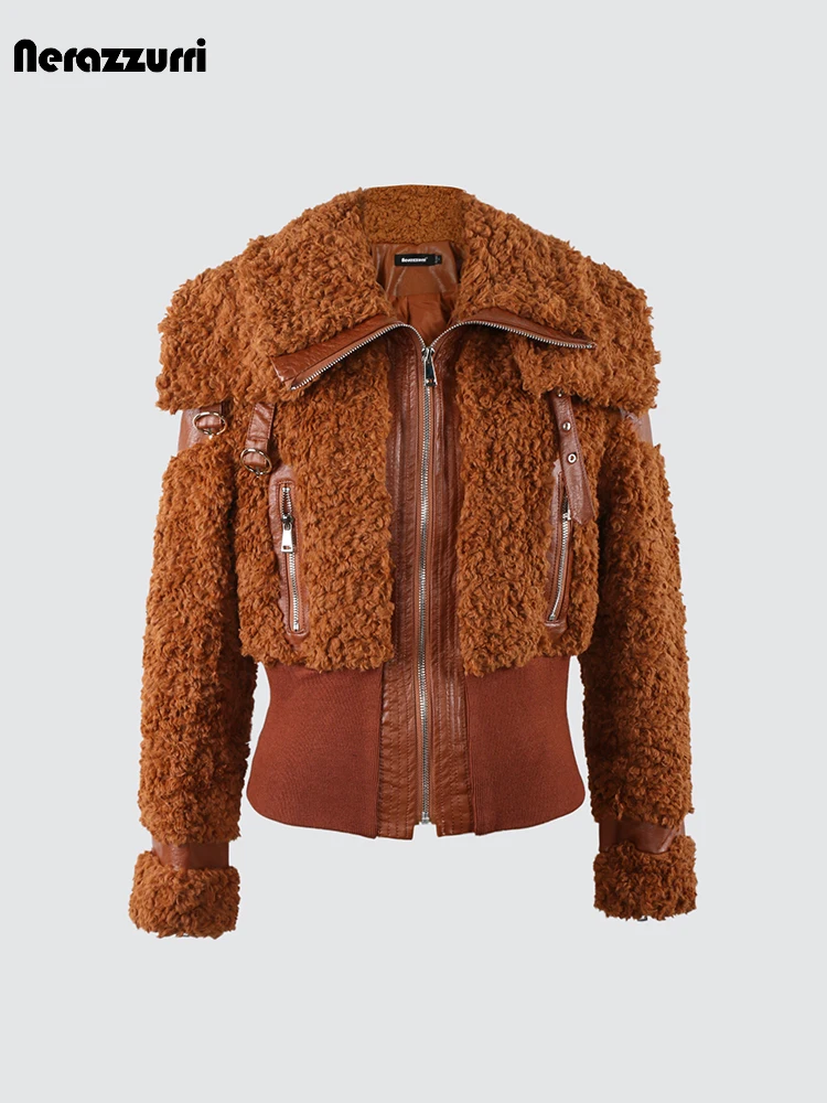 Chic Patchwork PU Leather & Faux Fur Coat – Zip‑Up Luxury Jacket for Women - Image 2