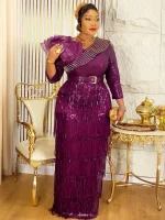 Luxury Sequin Tassel Long Dress – Elegant African Dashiki Gown for Wedding & Party