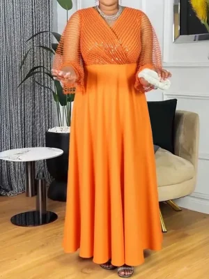 African Dashiki Ankara Sequin Maxi Dress – Elegant Wedding & Evening Kaftan