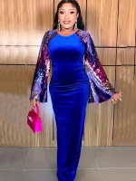 2025 Plus Size African Velvet Dashiki Sequin Kaftan – Wedding Party Gown