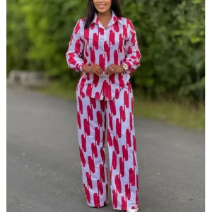 African Fashion Stripe Printed Two-Piece Set for Women