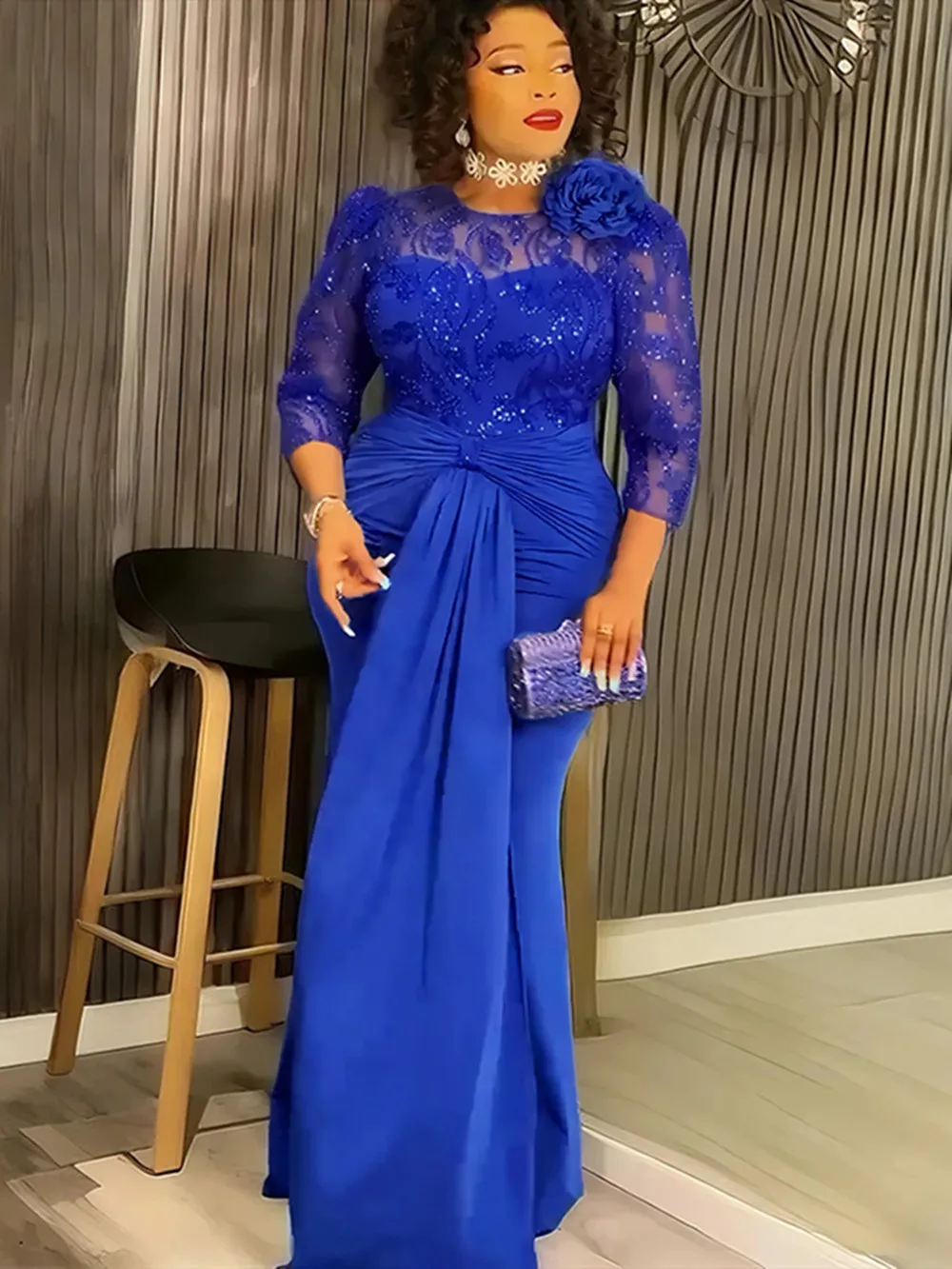 Plus Size Dashiki Sequin Bodycon Maxi Dress – Elegant African Evening Gown - Image 3