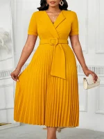 2025 Autumn V-Neck Pleated Maxi Dress – Elegant Office & Party Wear