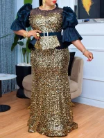 Luxury Sequin Mermaid Dress – Puff Sleeve Bodycon Evening Gown