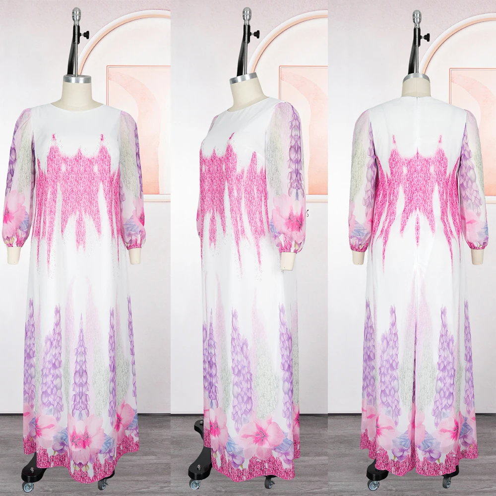 Long Sleeve Chiffon Dress – African Dashiki Print Kaftan for Party & Evening - Image 4