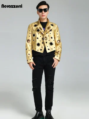Unisex Hollow-Out PU Leather Jacket – Short, Y2K Streetwear