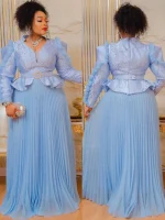Vintage Luxury Pleated Long Sleeve Dress – Wedding & Party Kaftan with African Dashiki