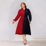Plus Size Colorblock Shirt Dress with Belt (1XL–6XL)