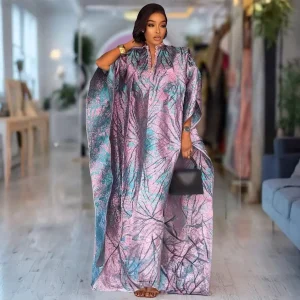 African Maxi Kaftan Dress – 2025 Ankara Dashiki Robe for Women