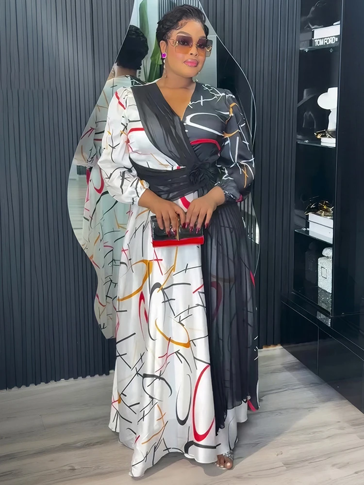 2025 African Dashiki Chiffon Maxi Dress – Elegant Long Sleeve Gown - Image 3