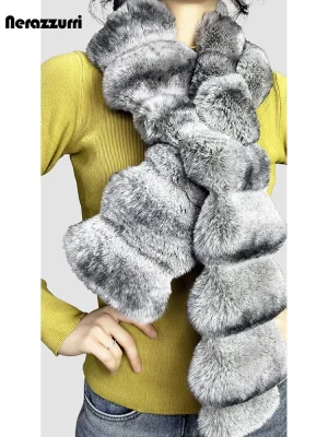 Nerazzurri Colorful Faux Chinchilla Fur Scarf – Women’s Fluffy Winter Shawl
