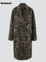 Nerazzurri Long Loose Casual Leopard-Print Woolen Coat (Men) – Autumn/Winter