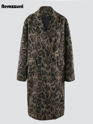 Nerazzurri Long Loose Casual Leopard-Print Woolen Coat (Men) – Autumn/Winter